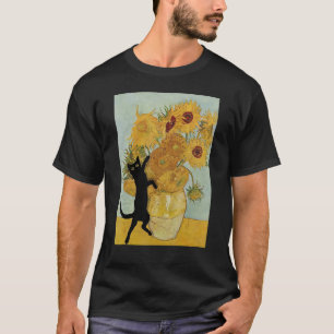 Camiseta Girassóis de Van Gogh, pintura artística de gato e