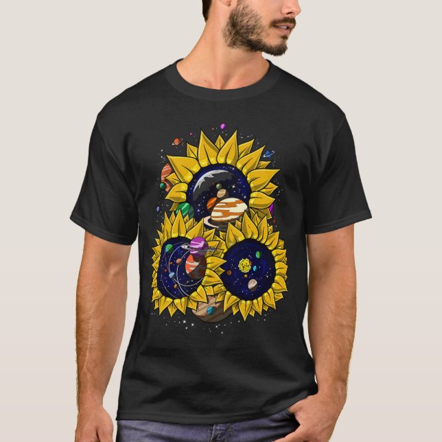 Camiseta Girassóis Espaciais Psicodélicos (Frente)