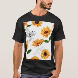 Camiseta Girassóis puxados à mão: padrão amarelo vibrante.