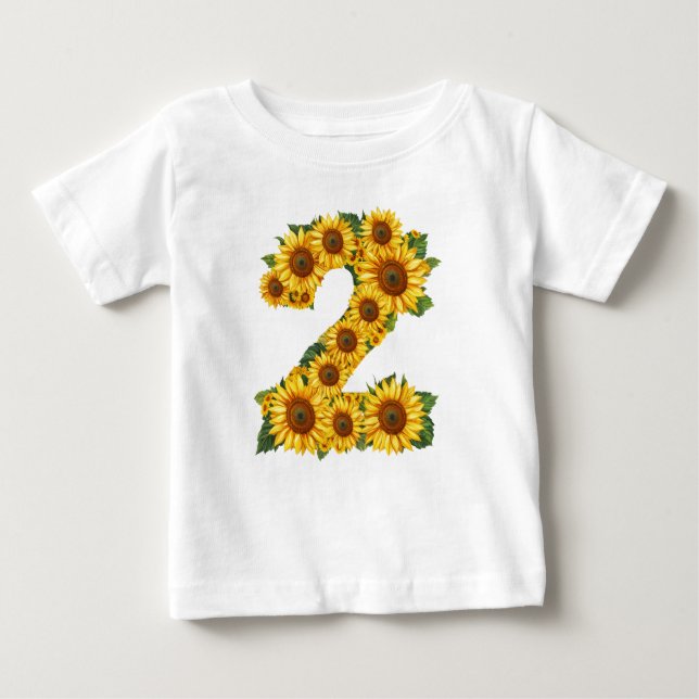 Camiseta Girassóis Tema Número 2 para Meninas de 2 Anos (Frente)