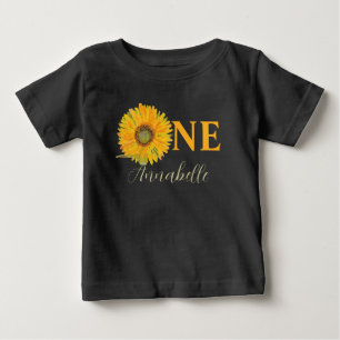 Camiseta Girassol 1º Aniversário Aquarela Amarela Bebê
