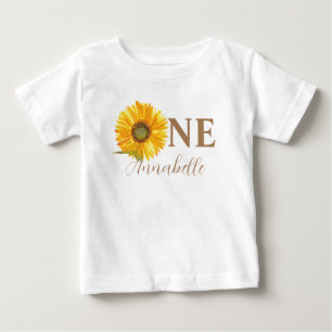 Camiseta Girassol 1º Aniversário Aquarela Amarelo Bebê