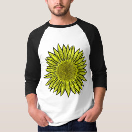 Camiseta Girassol Amarelo Rústico Floral Desenhado à Mão