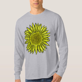 Camiseta Girassol Amarelo Rústico Floral Desenhado à Mão
