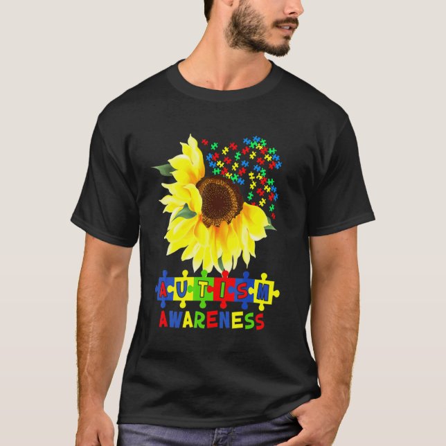 Camiseta Girassol Autismo Peça do Quebra-cabeça Conscientiz (Frente)