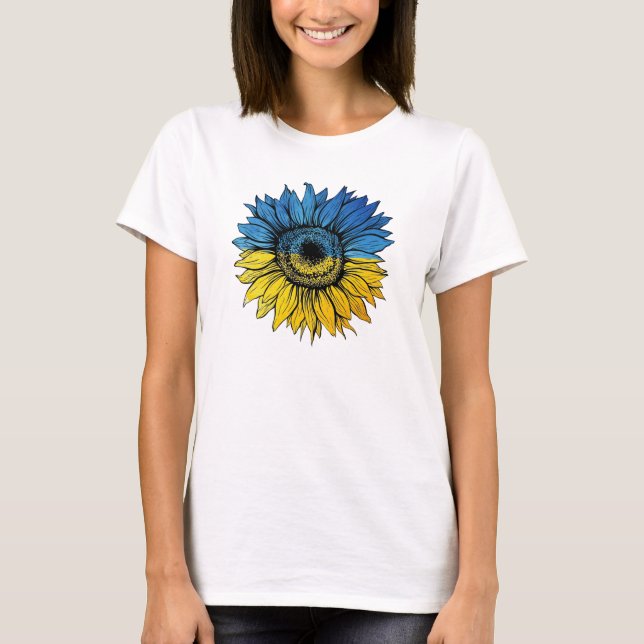Camiseta Girassol azul e amarelo no estilo ucraniano (Frente)