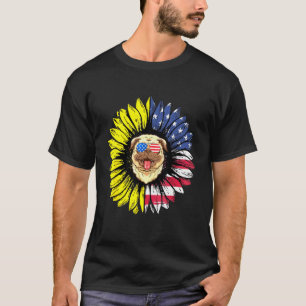 Camiseta Girassol Buldogue Americano Com Óculos Da Bandeira