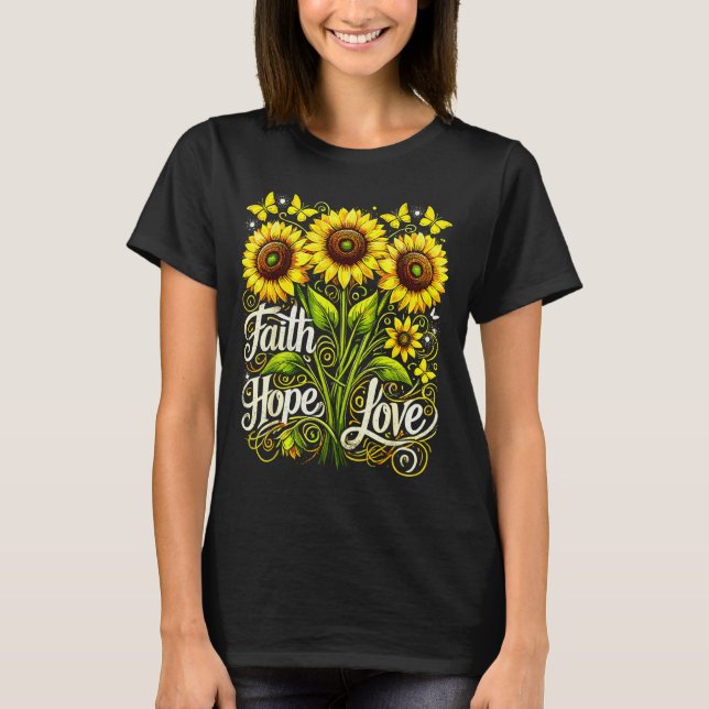 Camiseta Girassol Cristão Fé Esperança Amor  (Frente)