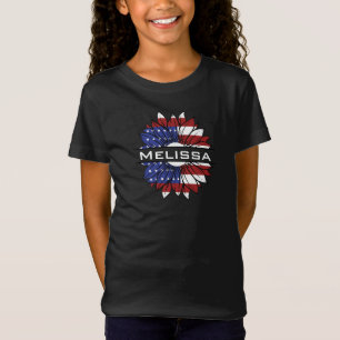 Camiseta Girassol de bandeira dos EUA com nome de garota