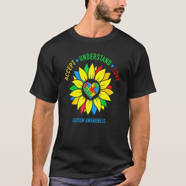 Camiseta Girassol de Conscientização do Autismo Aceite Comp (Frente)