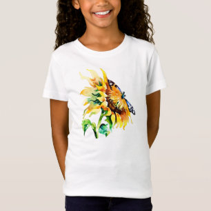 Camiseta Girassol e borboleta em aquarela