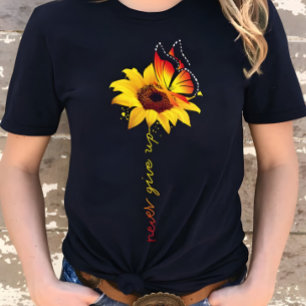 Camiseta Girassol e Borboleta Inspiradores Nunca Desista