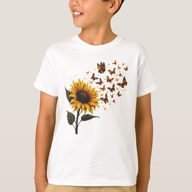 Camiseta Girassol e borboletas Vintagem (Frente)