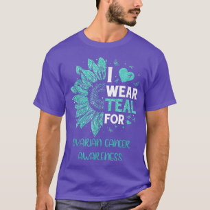 Camiseta Girassol Eu Visto Câncer de ovário de Fita Teal Aw