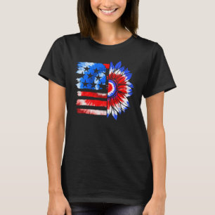 Camiseta Girassol EUA Bandeira Americana Feliz 4 de Julho C