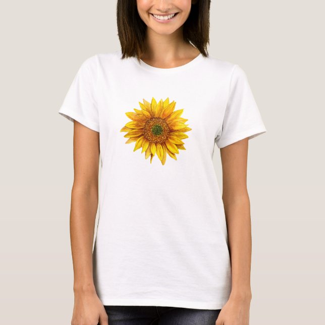 Camiseta Girassol. Flor amarela rustica. Flórida de campo (Frente)