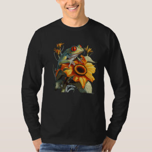 Camiseta Girassol Fofo Sapo-aranha-de-olho-vermelho Aquarel