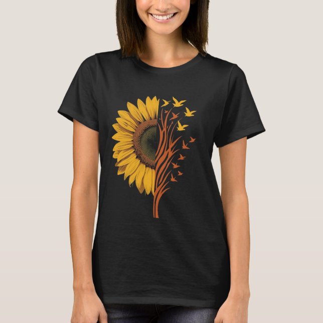 Camiseta Girassol Rústico Natureza Pássaros em Voo (Frente)