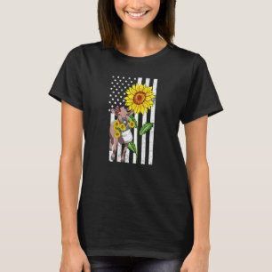 Camiseta Girassol Vaca Novilha Bandeira Dos EUA Fazendeiro