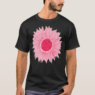 Camiseta Girassol-Verão Jardim-Rosa-Branco