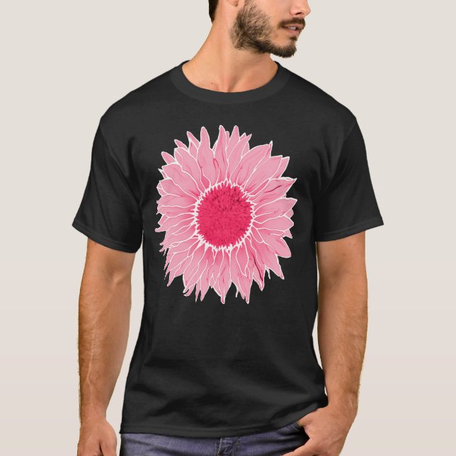Camiseta Girassol-Verão Jardim-Rosa-Branco (Frente)
