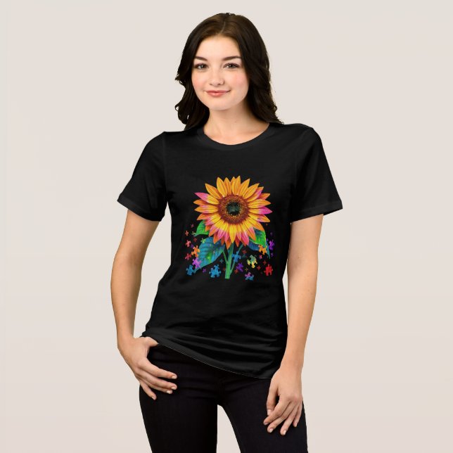 Camiseta Girassol vibrante com bocas de Quebra-cabeça (Frente Completa)