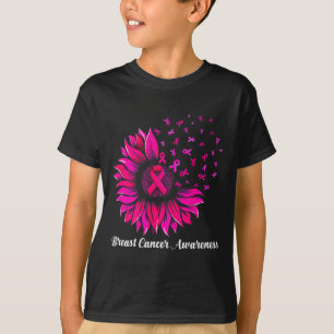 Camiseta Girassol Visto Cor-de-rosa Sensibilização do Cance