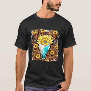 Camiseta Girias do Crânio de Touro Vaca Leopardo Girassóis 