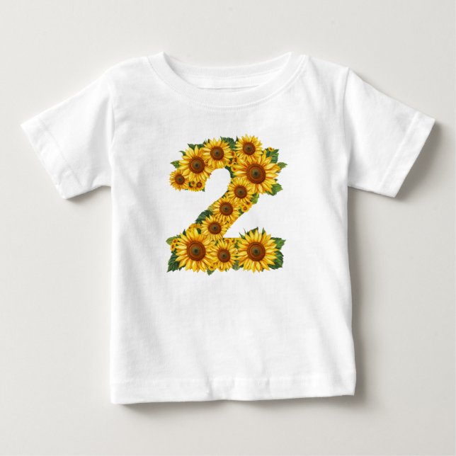 Camiseta Girinhas de 2 anos tema Girassóis Número 2 (Frente)