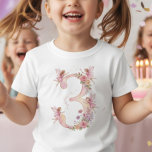 Camiseta Girl 3rd Birthday Pink Fairy Number Three<br><div class="desc">A birthday t-shirt for your little one's magical third birthday with this enchanting fairy-themed t-shirt. Featuring a number '3' adorned with delicate fairies and a cascade of beautiful flowers and the back is personalized with her name birthday. Adorable and unique fairy birthday t-shirt, a perfect keepsake and great in party...</div>