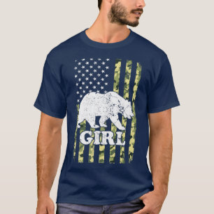 Camiseta Girl Bear Camping Hiking Camouflage USA American F