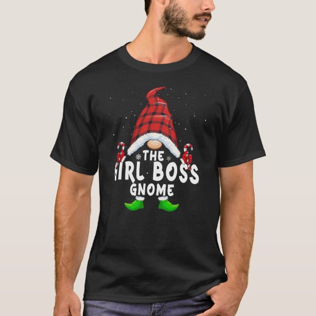 Camiseta Girl Boss Gnome Buffalo Plaid Matching Family Chri (Frente)