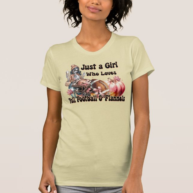 Camiseta Girl Loves Fall Football Flannel Autumn (Frente)