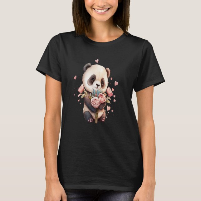 Camiseta Girl panda valentine day women panda bear mom cute (Frente)