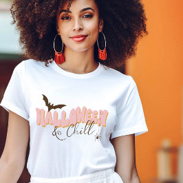 Camiseta Girlie Halloween Retro Rosa Laranja Tipografia Ros