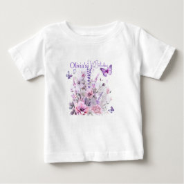 Camiseta Girl's 1st Birthday Lilac Butterflies Watercolor