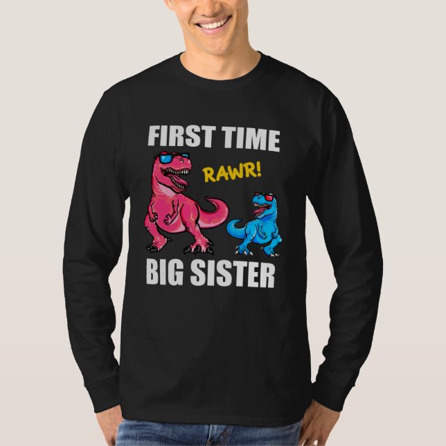 Camiseta Girls Baby Announcement Dinosaur  First Time Big S (Frente)