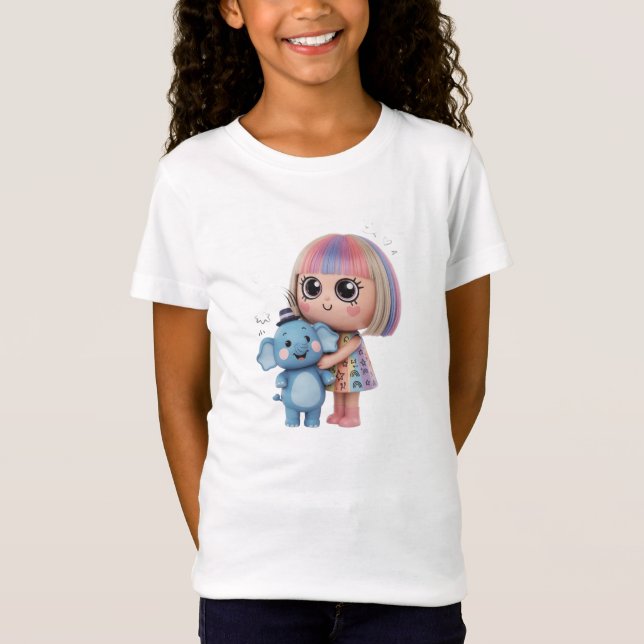 Camiseta Girls Cute and Modern Girl with Elephant (Frente)
