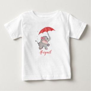 Camiseta Girls Cute Watercolor Elephant Nome Personalizado