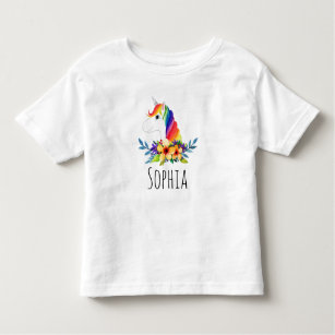 Camiseta Girls Cute Watercolor Rainbow Unicorn e Nome