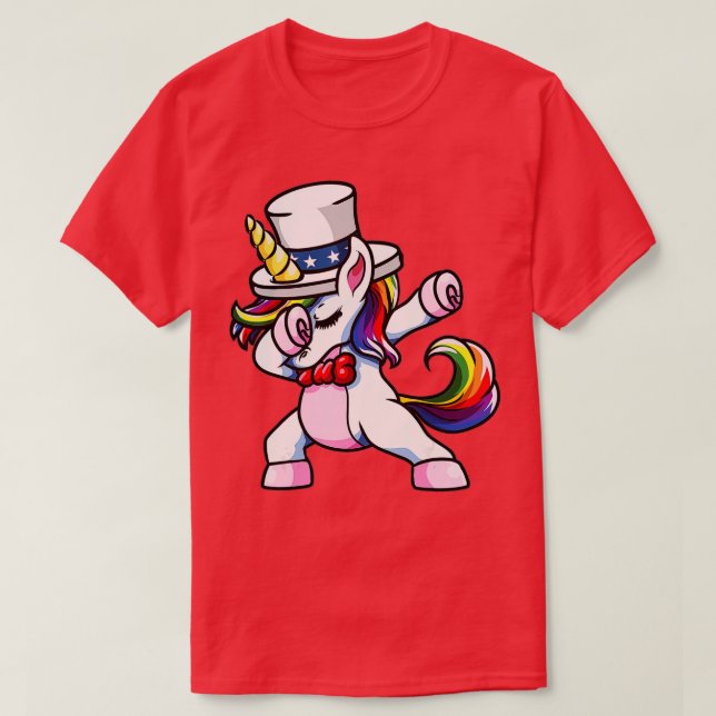 Camiseta Girls Dabbing American Unicorn Patriotic Quarto 4t (Frente do Design)
