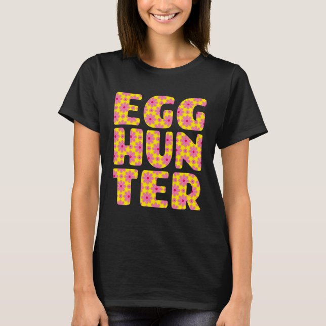 Camiseta Girls Easter Egg Hunting   Yellow Pink Flowers Pri (Frente)
