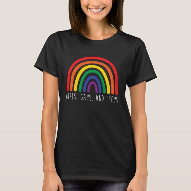 Camiseta Girls Gays and Theys Rainbow LGBT Trans Rights Pro (Frente)