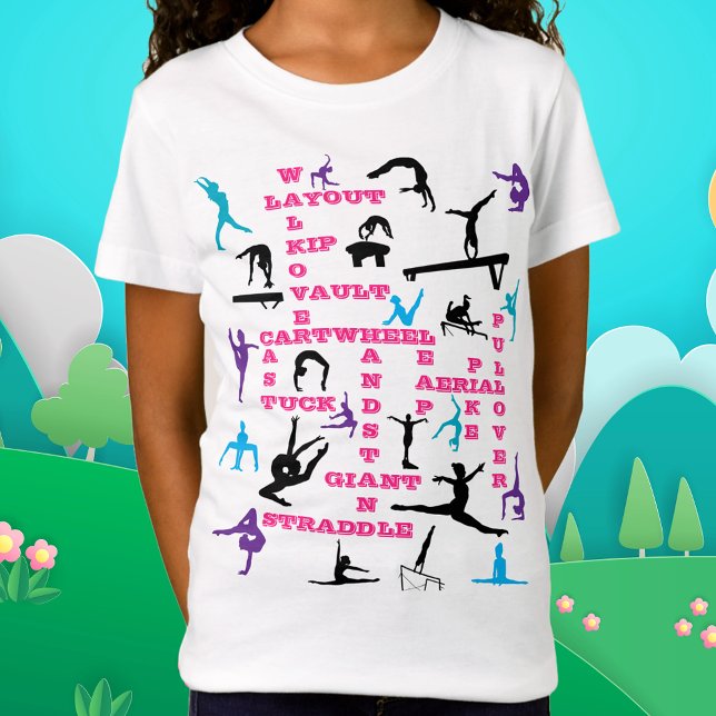 Camiseta Girls Gymnastics Crossword / Word Search Gymnast (Master Every Move – The Ultimate Gymnastics Tee! 🤸‍♀️🔥)