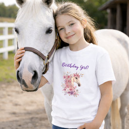 Camiseta Girls Pretty Ponies Pastel Floral Horse Birthday