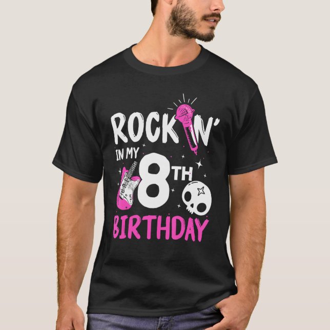 Camiseta Girls Rockstar Birthday Rock Star Themed Guitar 8t (Frente)