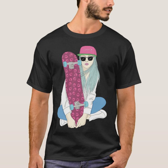 Camiseta Girls Skate Skateboard Skateboarding Do A Kickflip (Frente)