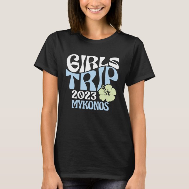 Camiseta Girls Trip 2023 Mykonos Beach Destination Retro Gr (Frente)