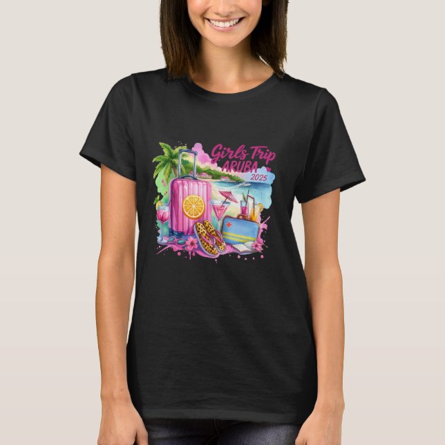 Camiseta Girls Trip Aruba 2025 Vibes de Férias Tropicais (Frente)