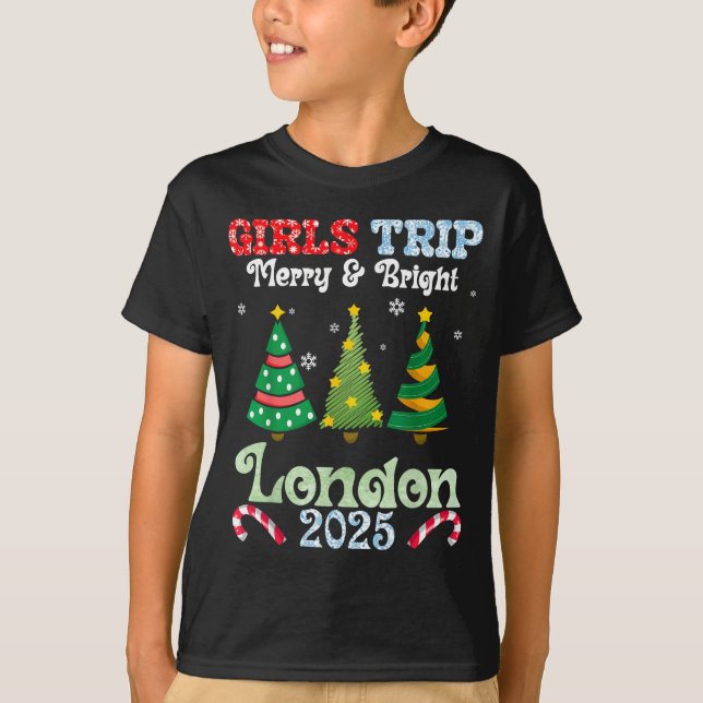 Camiseta Girls Trip Merry Bright Christmas In London Vacati (Frente)